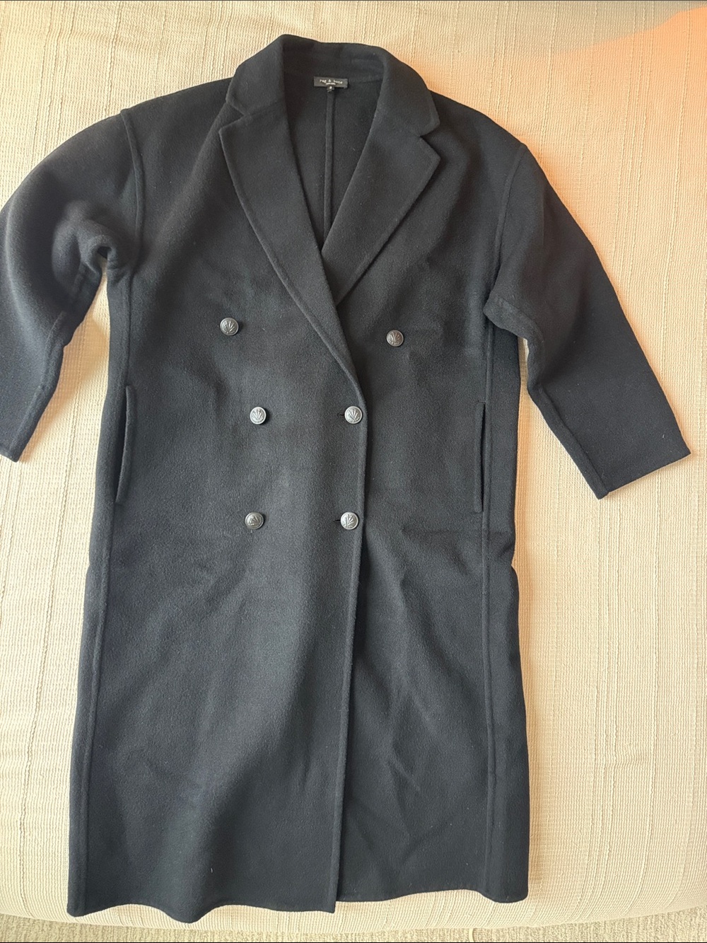 Rag & Bone Double-Breasted Long Black Wool Coat